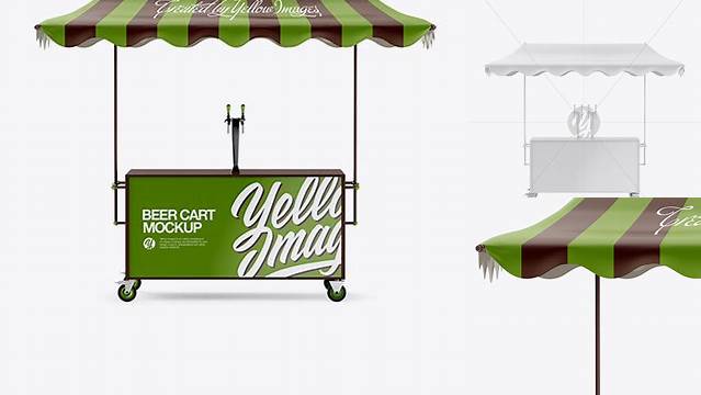 7409+ Beer Cart With Awning PSD Mockup Front View Free Creative Design