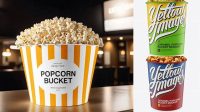 7409+ Matte Bucket with Caramel Popcorn PSD Mockup Front View Exclusive Free Photoshop Mockup