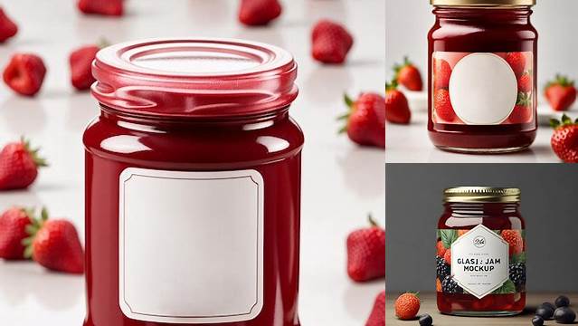 741+ Clear Glass Jar with Strawberry Jam PSD Mockup Exclusive Free Photoshop Mockup