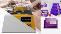 7410+ Metallic Cake Box PSD Mockup Front View High-Angle Shot Digital Resource Free Download