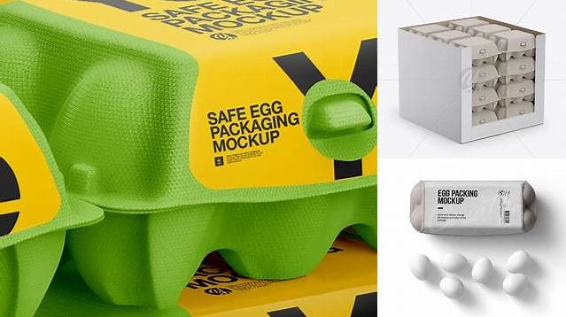 7412+ Opened Box with Eggs Cartons PSD Mockup Half Side View High-Angle Shot Advanced Editable Template Free