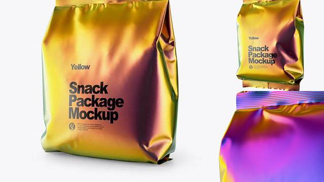 7414+ Holographic Foil Snack Package PSD Mockup Half Side View Creative and Modern PSD Freebie