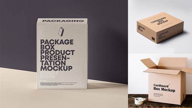 7418+ Small White Cardboard Box PSD Mockup Front View High-Angle Shot Free Graphic Mockup PSD