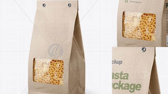 742+ Kraft Bag with Ruote Pasta PSD Mockup Half Side View Unique High-Resolution PSD