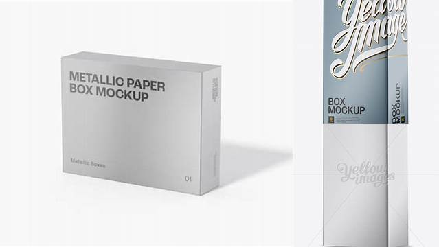 7422+ Metallic Paper Box PSD Mockup Half Side View Professional Quality Freebie PSD File