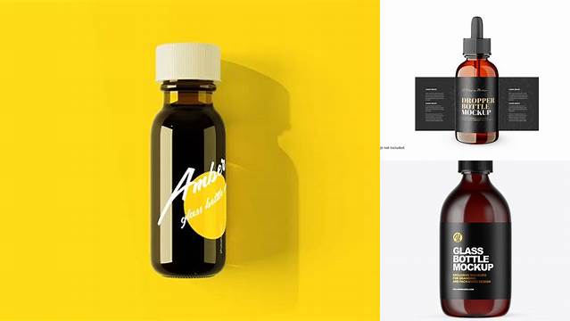 7425+ Amber Glass Oil Bottle PSD Mockup Elegant Free Graphic Resource