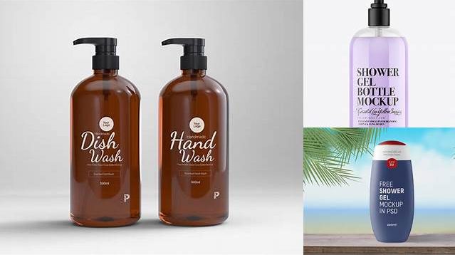 7426+ Amber Shower Gel Bottle with Pump PSD Mockup Professional PSD Mockup