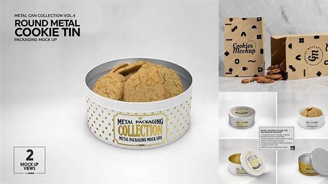 7426+ Metallic Round Cookie Packaging PSD Mockup Side View High-End PSD Download