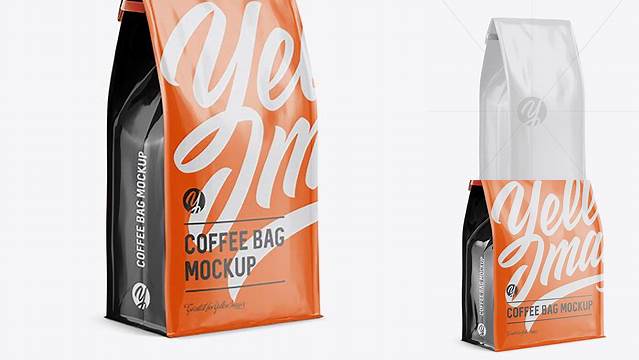 7428+ Glossy Paper Coffee Bag with a Tin-Tie PSD Mockup Halfside View Customizable Layered Design PSD