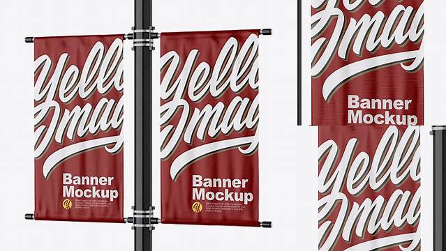 743+ Two Glossy Banners on Pillar PSD Mockup Half Side View Easy-to-Edit PSD