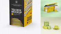 7431+ Tea Box with Sachets PSD Mockup Half Side View Creative Layered Design File