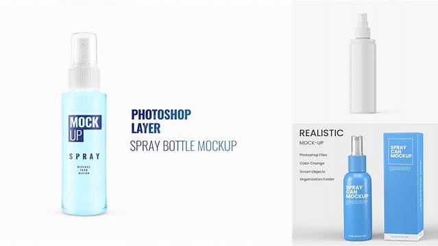 7432+ Glossy Spray Bottle PSD Mockup Premium Design Freebie