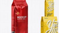 7434+ Glossy Coffee Bag With Valve PSD Mockup Half-Turned View Unique and Editable PSD