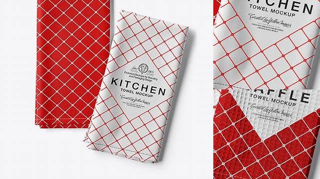 7436+ Two Folded Kitchen Towels PSD Mockup Top View Layered Photoshop Template