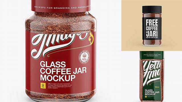 7437+ Instant Coffee Glass Jar PSD Mockup Front View High-Angle Shot Download Now High-Quality PSD Template