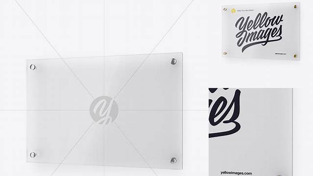 7439+ Horizontal Frosted Glass Nameplate PSD Mockup Half Side View Exclusive Layered PSD Mockup