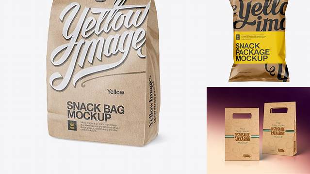 7440+ Kraft Snack Bag With Label PSD Mockup Half Side View Free Mockup PSD Template