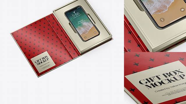 7442+ Metallic Gift Box With Apple iPhone X PSD Mockup Half Side View Exclusive Free Creative Resource