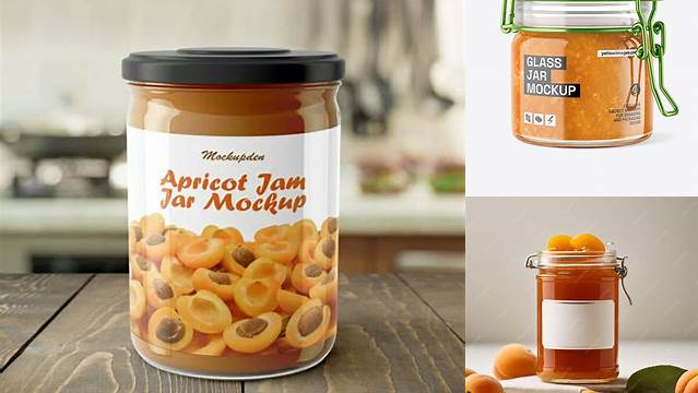 7445+ Clear Glass Jar with Apricot Jam PSD Mockup Professional PSD Mockup