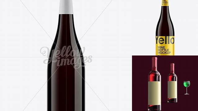 7447+ 750ml Dark Amber Glass Burgundy Bottle PSD Mockup Professional Quality PSD Freebie