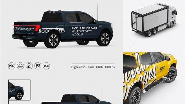 7455+ Truck PSD Mockup Back Half Side View High-Angle Shot Best for Showcase