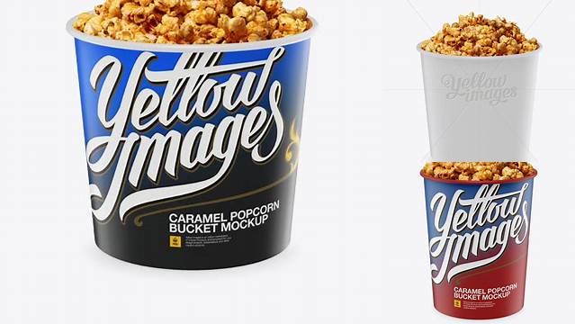 7463+ Large Matte Caramel Popcorn Bucket PSD Mockup High-Angle Shot Exclusive PSD Design Freebie