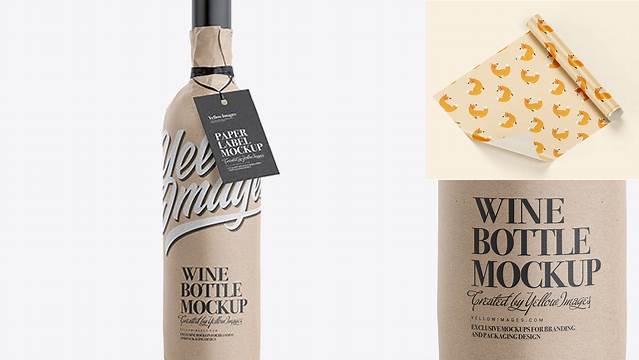 7464+ Bottle in Kraft Paper Wrap PSD Mockup Customizable Design Files