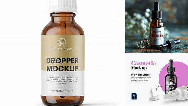 747+ 15ml Metallic Dropper Bottle PSD Mockup High-Quality Creative PSD