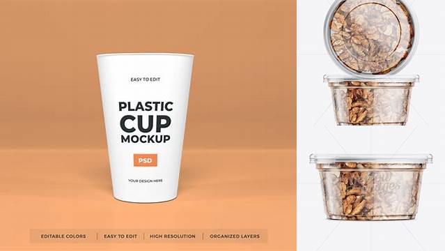 747+ 200g Plastic Cup with Walnuts PSD Mockup Editable Graphic Free PSD