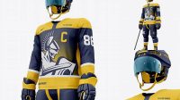 7471+ Men’s Full Ice Hockey Kit with Visor PSD Mockup Half Side View High-Quality Digital Mockup Resource