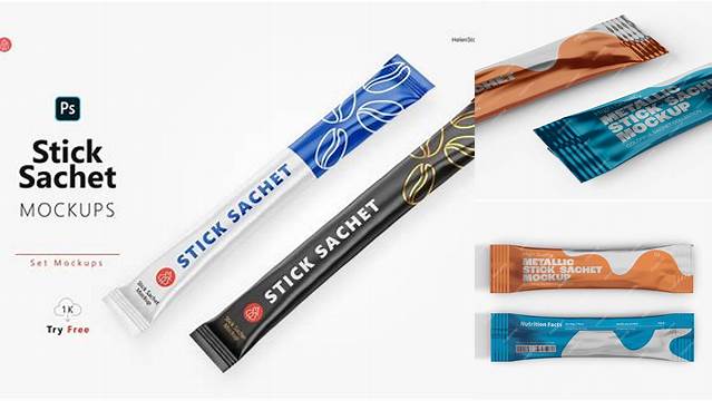 7473+ Metallic Stick Sachet PSD Mockup Half Side View Advanced Photoshop Design Free