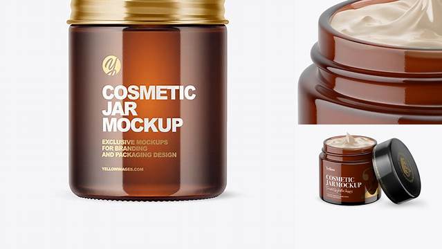 7477+ Opened Amber Cosmetic Jar PSD Mockup High-Angle Shot Free Photoshop Mockup Design