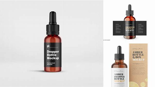 7478+ 60ml Amber Glass Dropper Bottle PSD Mockup Smart Design Template Free