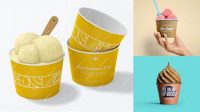 7481+ Paper Ice Cream Cup PSD Mockup Front View High-Angle Shot Versatile PSD Mockup File