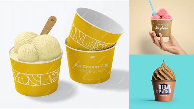 7481+ Paper Ice Cream Cup PSD Mockup Front View High-Angle Shot Versatile PSD Mockup File