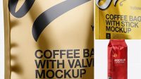 7488+ Metallic Coffee Bag with Valve PSD Mockup Half Side View Free Graphic Mockup PSD