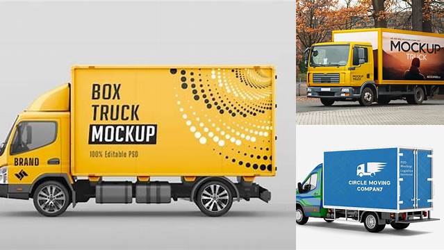 7492+ Box Truck PSD Mockup Half Side View Exclusive Free PSD Mockups