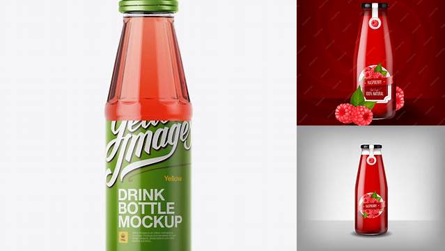 7497+ 100ml Glass Bottle With Raspberry Drink PSD Mockup Advanced Photoshop Template