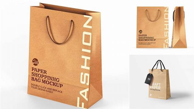 7504+ Kraft Paper Bag With Rope Handle PSD Mockup Half Side View Premium Free Mockup PSD