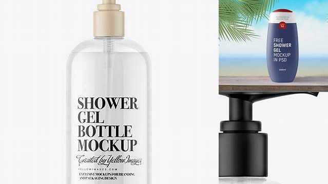 7507+ Clear Shower Gel Bottle with Pump PSD Mockup Advanced Photoshop Design Free