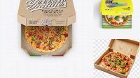 7509+ Pizza in Half-open Kraft Box PSD Mockup Top View Best for Showcase