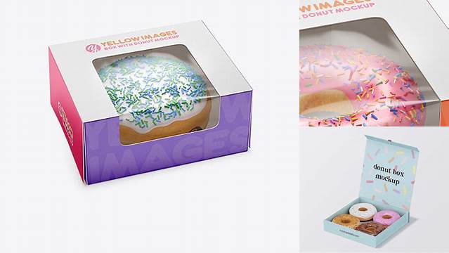 7520+ Box with Boston Donut PSD Mockup Half Side View High Angle Shot Best for Showcase