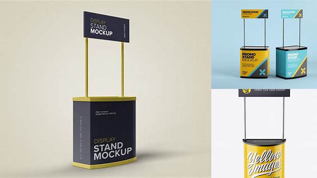 7521+ Promo Stand PSD Mockup Front View High Angle Shot Smart Object PSD Template