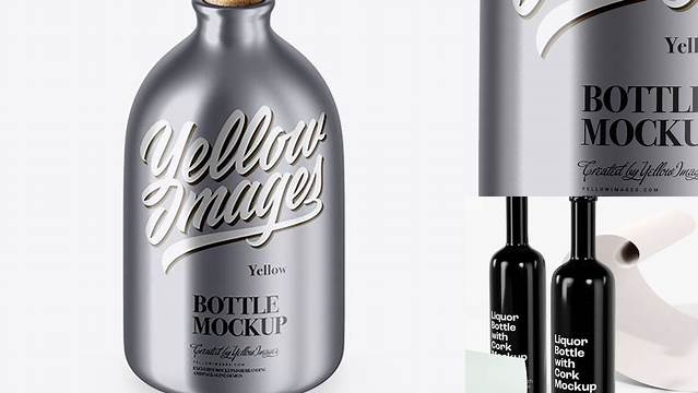 7526+ Matte Metallic Bottle With Cork PSD Mockup Premium Design Freebie