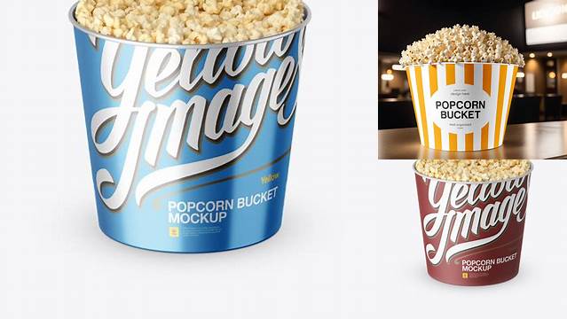 7527+ Large Metal Popcorn Bucket PSD Mockup High-Angle Shot Creative Layered Design File