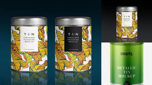 7532+ Tin Can with Metallic Label PSD Mockup Front View Best for Showcase