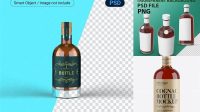 7547+ Clear Glass Bottle with Cognac PSD Mockup Digital Photoshop Free Mockup