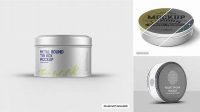 7550+ Four Metal Round Tin Boxes PSD Mockup Fully Customizable Photoshop Freebie