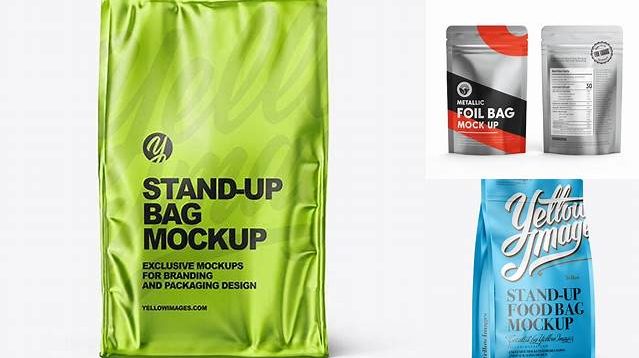 7550+ Metallic Stand-up Bag with Zipper PSD Mockup Half Side View Creative Layered Design File