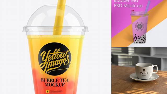 7554+ Orange Bubble Tea Cup PSD Mockup Front View Custom Graphic Resource Free Download